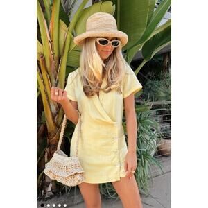 NEW Show Me Your Mumu Blazer Romper Butter Yellow Medium Bicoastal Linen Blend